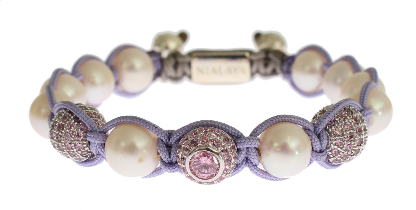 Elegant Silver & Purple CZ Pearl Bracelet