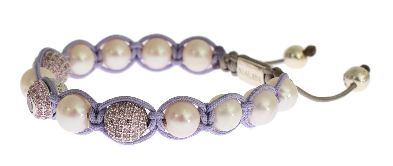 Elegant Silver & Purple CZ Pearl Bracelet