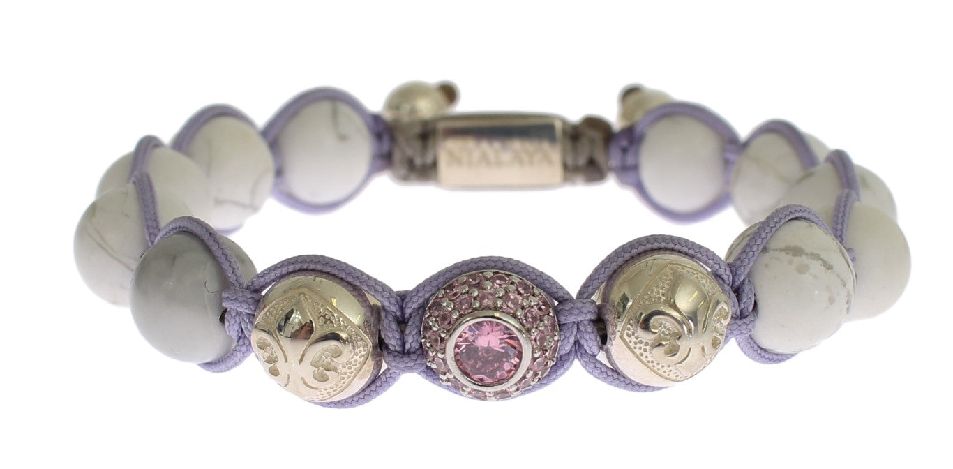 Purple CZ Howlite 925 Silver Bracelet