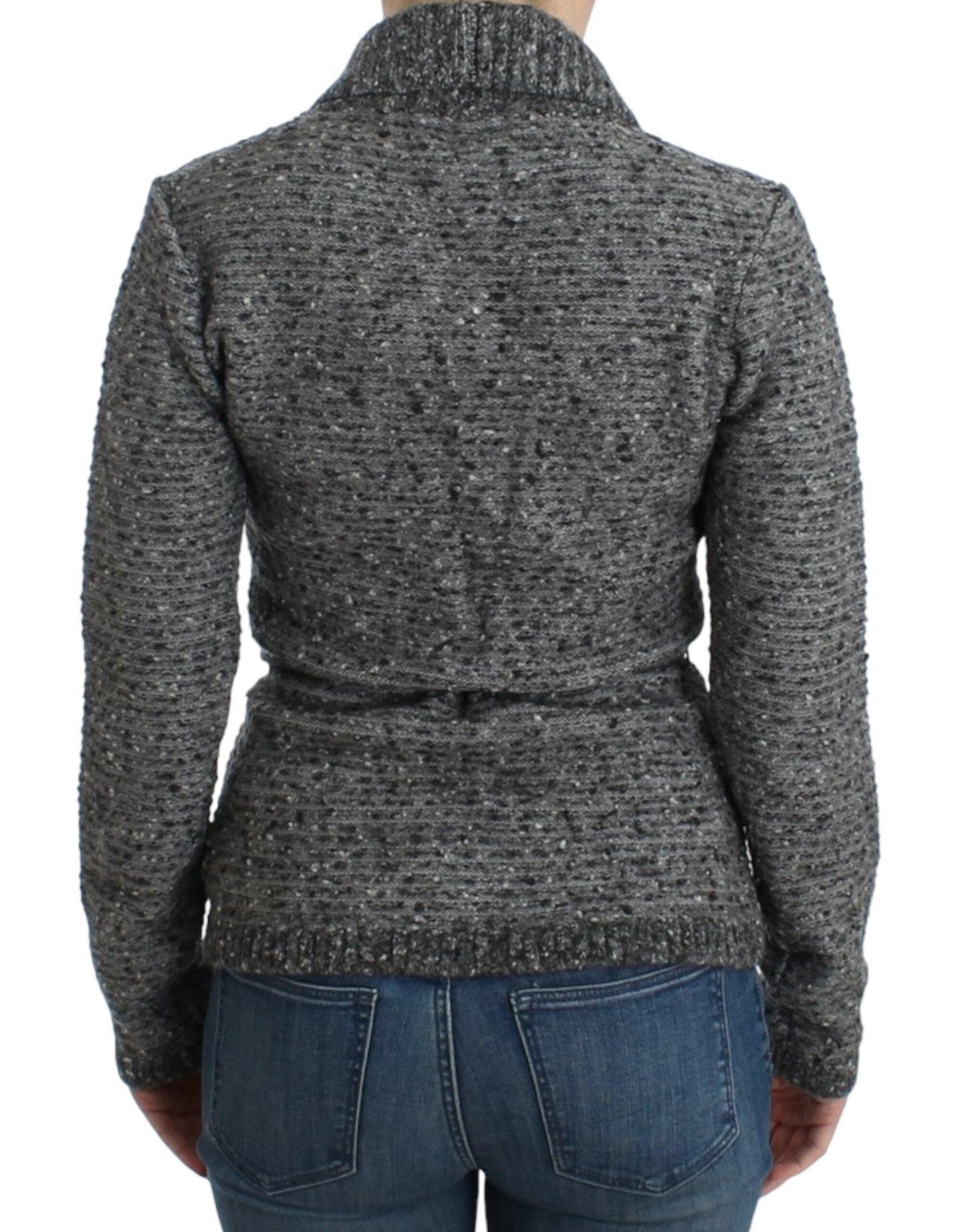 Elegant Gray Wool Blend Cardigan