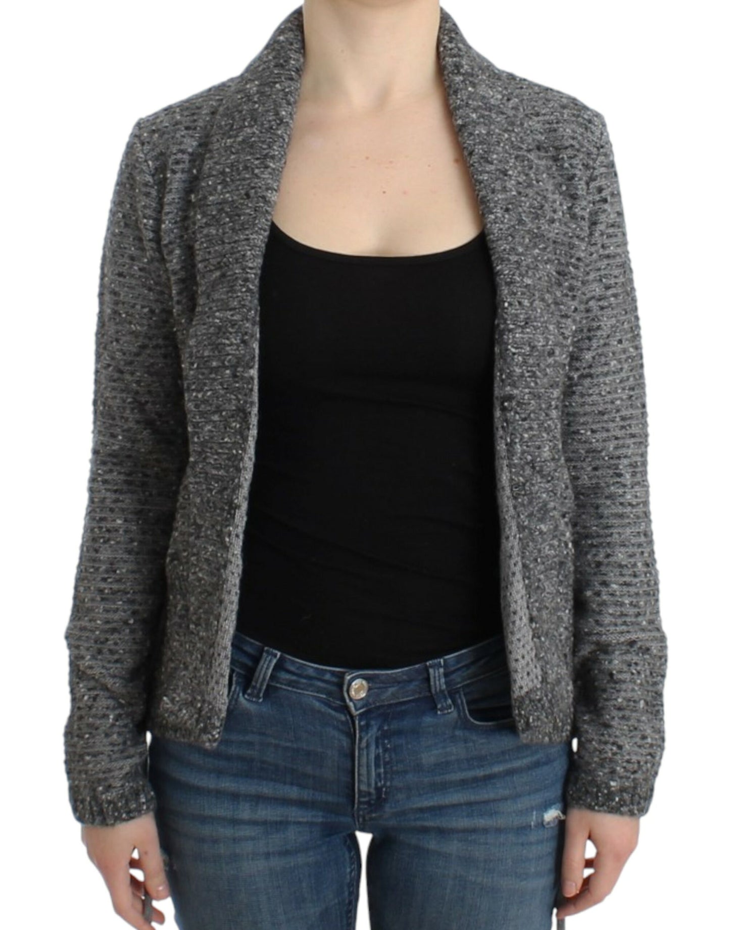 Elegant Gray Wool Blend Cardigan