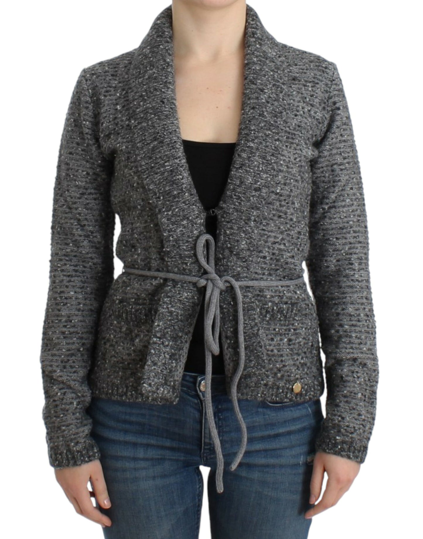 Elegant Gray Wool Blend Cardigan