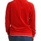 Radiant Red Zip Cardigan with Gold Detailing