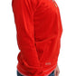 Radiant Red Zip Cardigan with Gold Detailing