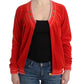 Radiant Red Zip Cardigan with Gold Detailing