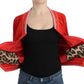 Radiant Red Zip Cardigan with Gold Detailing