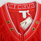 Radiant Red Zip Cardigan with Gold Detailing
