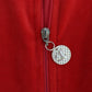 Radiant Red Zip Cardigan with Gold Detailing