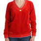 Radiant Red Zip Cardigan with Gold Detailing