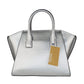 Avril Small Pebble Leather Top Zip Satchel Crossbody Handbag (Silver)
