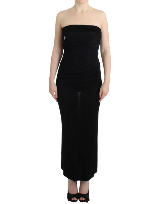 Elegant Strapless Black Maxi Dress