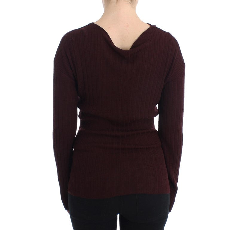 Elegant Purple Keyhole Wool Sweater