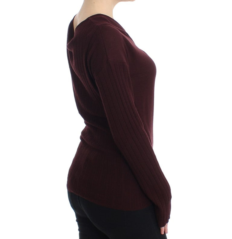 Elegant Purple Keyhole Wool Sweater