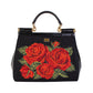 Elegant Roses Embroidered Leather Handbag
