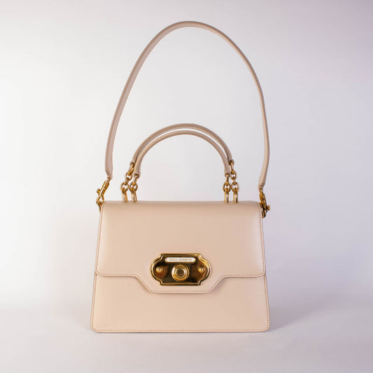 Elegant Beige Leather Welcoming Handbag