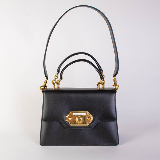 Elegant Black Leather Welcome Handbag