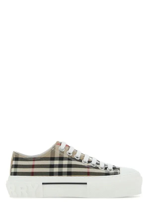 Elegant Beige Check Low-Top Sneakers