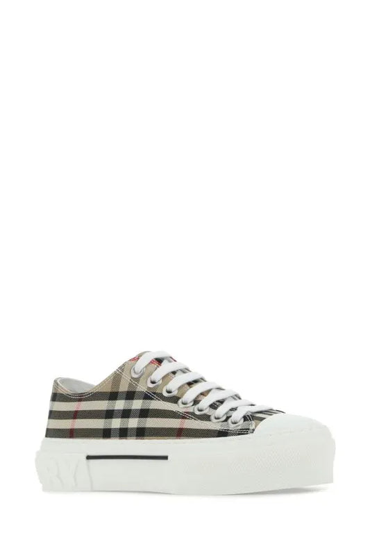 Elegant Beige Check Low-Top Sneakers