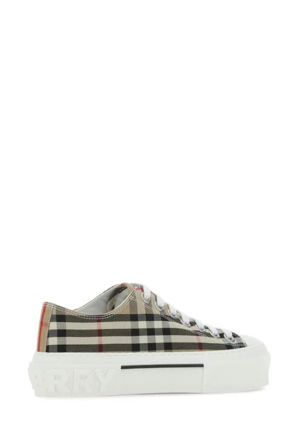 Elegant Beige Check Low-Top Sneakers