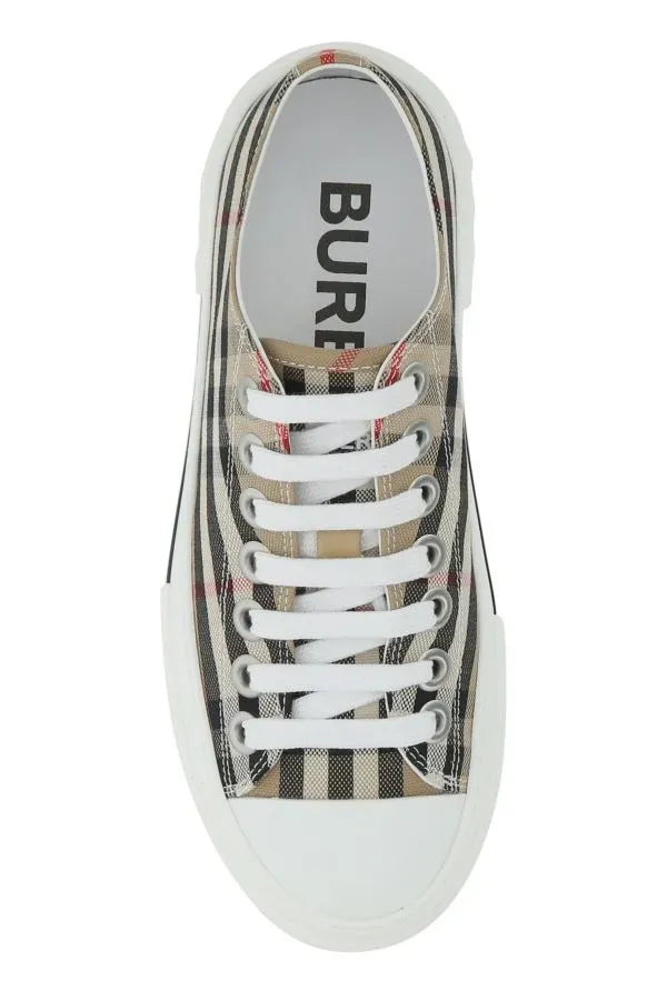 Elegant Beige Check Low-Top Sneakers