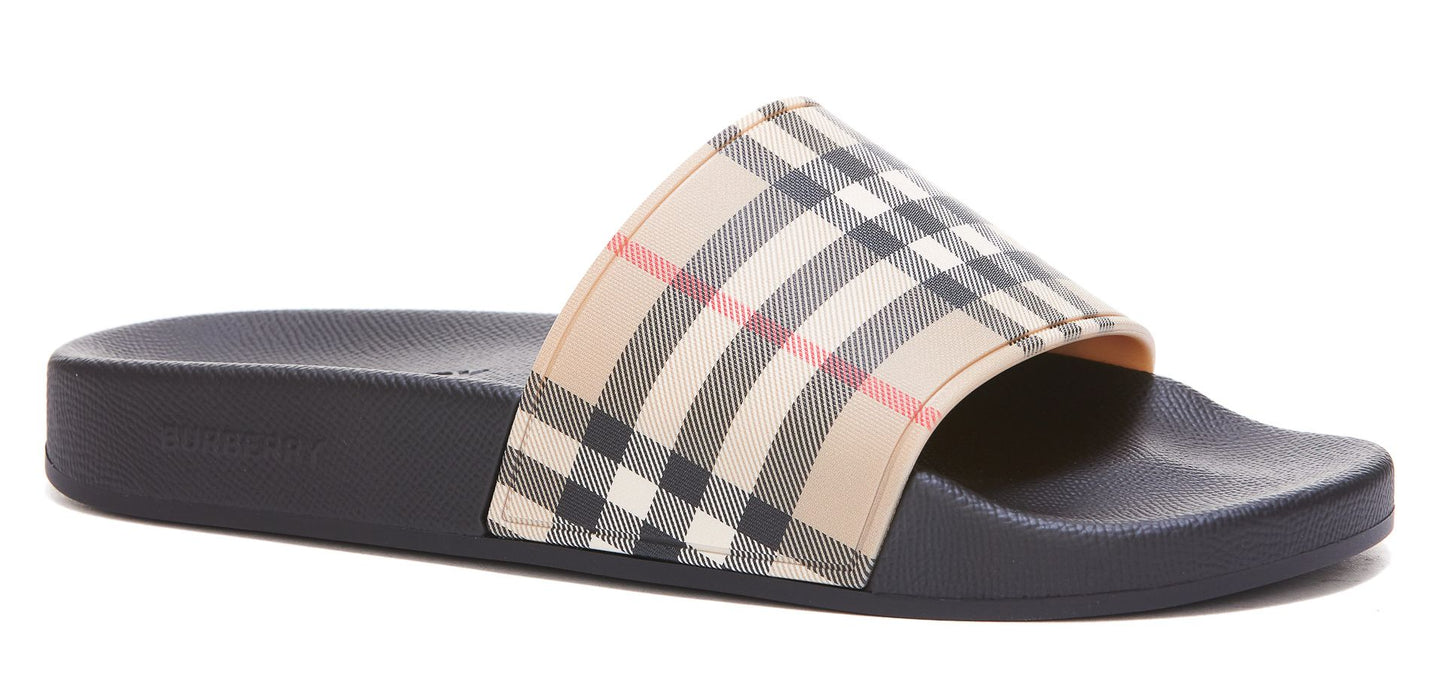 Elegant Beige Vintage Check Slides