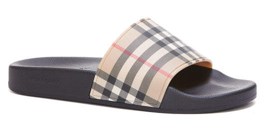 Elegant Beige Vintage Check Slides