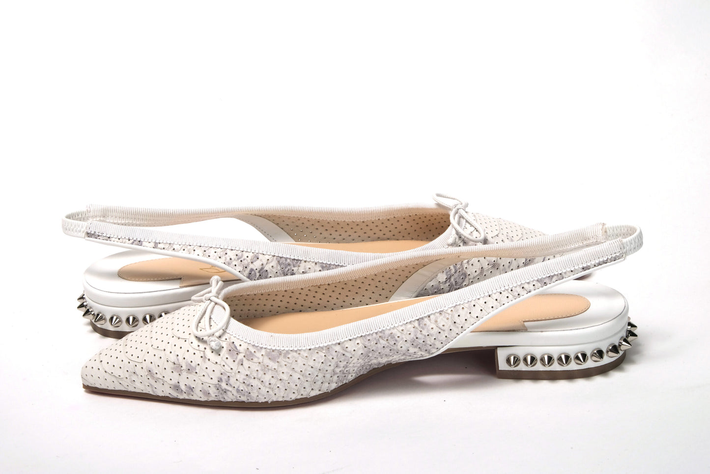 White Perforated Printed Flat Point Toe Shoe