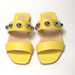 Bright Yellow Silver Wide Strap Studded Flat