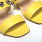 Bright Yellow Silver Wide Strap Studded Flat