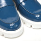 Blue And White Silver Logo Lock Boat Shoe