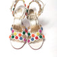 White Multicolor Spot Design High Heels Shoes Sandal