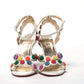 White Multicolor Spot Design High Heels Shoes Sandal