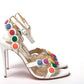 White Multicolor Spot Design High Heels Shoes Sandal