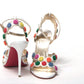 White Multicolor Spot Design High Heels Shoes Sandal