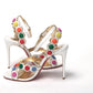White Multicolor Spot Design High Heels Shoes Sandal