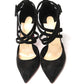 Black Velour Perforated Strappy High Heel Sandal 