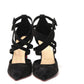 Black Velour Perforated Strappy High Heel Sandal 