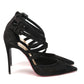 Black Velour Perforated Strappy High Heel Sandal 