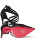 Black Velour Perforated Strappy High Heel Sandal 