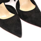 Black Velour Perforated Strappy High Heel Sandal 