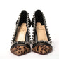 Brown Silver Leopard  Nappa And Mesh Studded High Heels Pumps