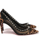 Brown Silver Leopard  Nappa And Mesh Studded High Heels Pumps
