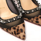 Brown Silver Leopard  Nappa And Mesh Studded High Heels Pumps