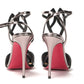 Black Crystal And Leather Strappy High Heel Sandal