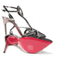 Black Crystal And Leather Strappy High Heel Sandal