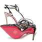 Black Crystal And Leather Strappy High Heel Sandal