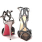 Black Crystal And Leather Strappy High Heel Sandal