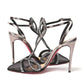 Black Crystal And Leather Strappy High Heel Sandal