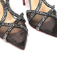 Black Crystal And Leather Strappy High Heel Sandal