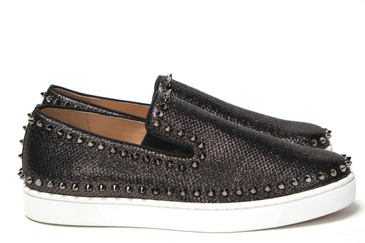 Black/Dk Gun Pik Boat Flat Lurex Shoes